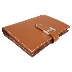 Used Hermes Gold Epsom calfskin Bearn Compact wallet