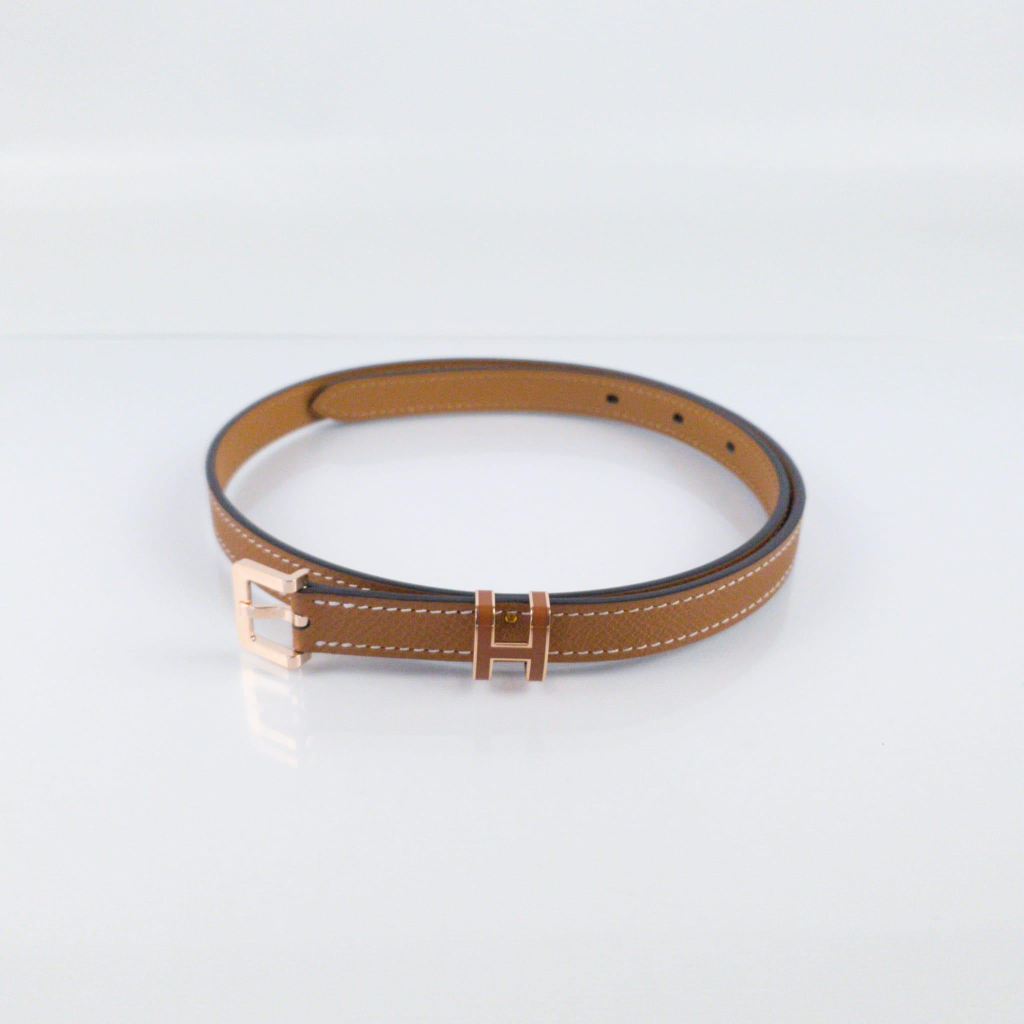 Hermes Gold Epsom calfskin & rose gold buckle Size 85 Pop H 15 belt In New Condition For Sale In Nicosia, CY