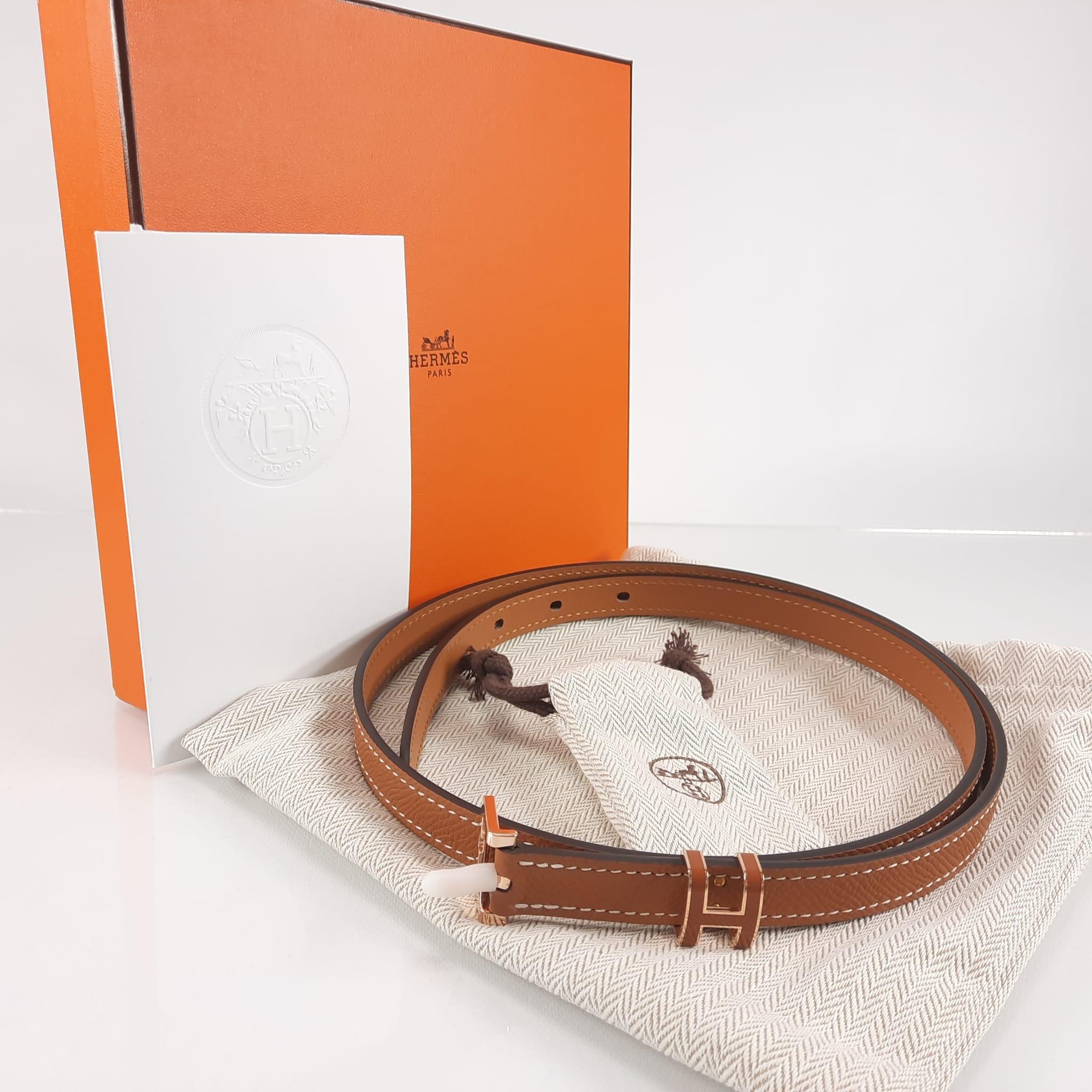 Hermes Gold Epsom calfskin & rose gold buckle Size 85 Pop H 15 belt For Sale 1