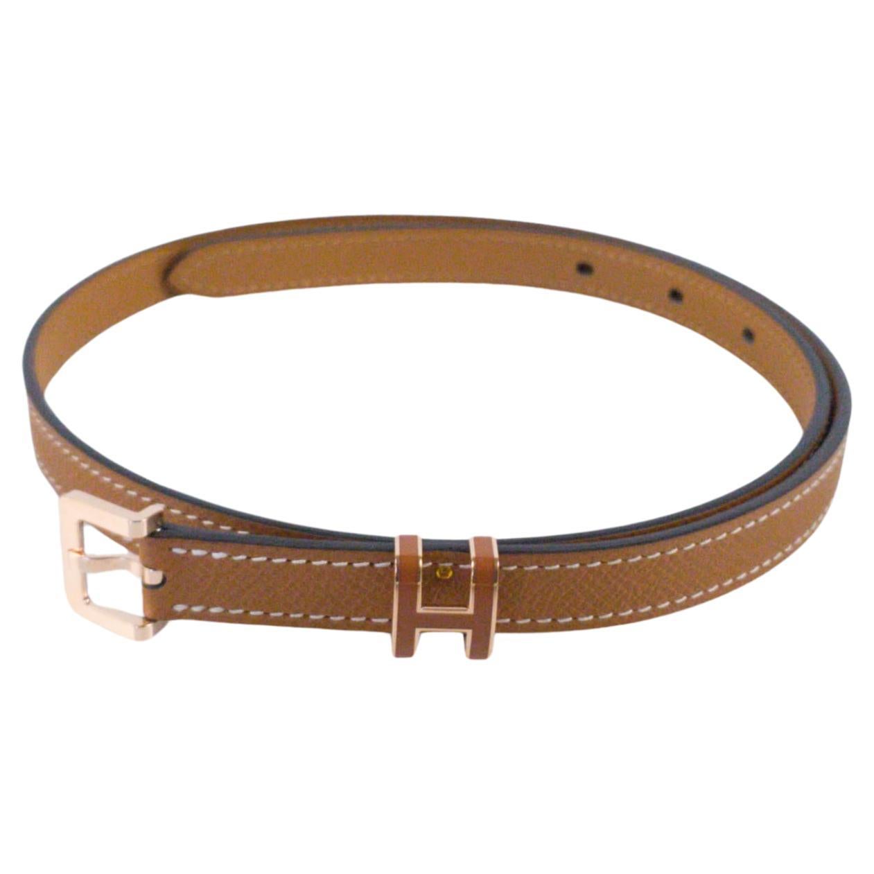 Hermes Gold Epsom calfskin & rose gold buckle Size 85 Pop H 15 belt For Sale