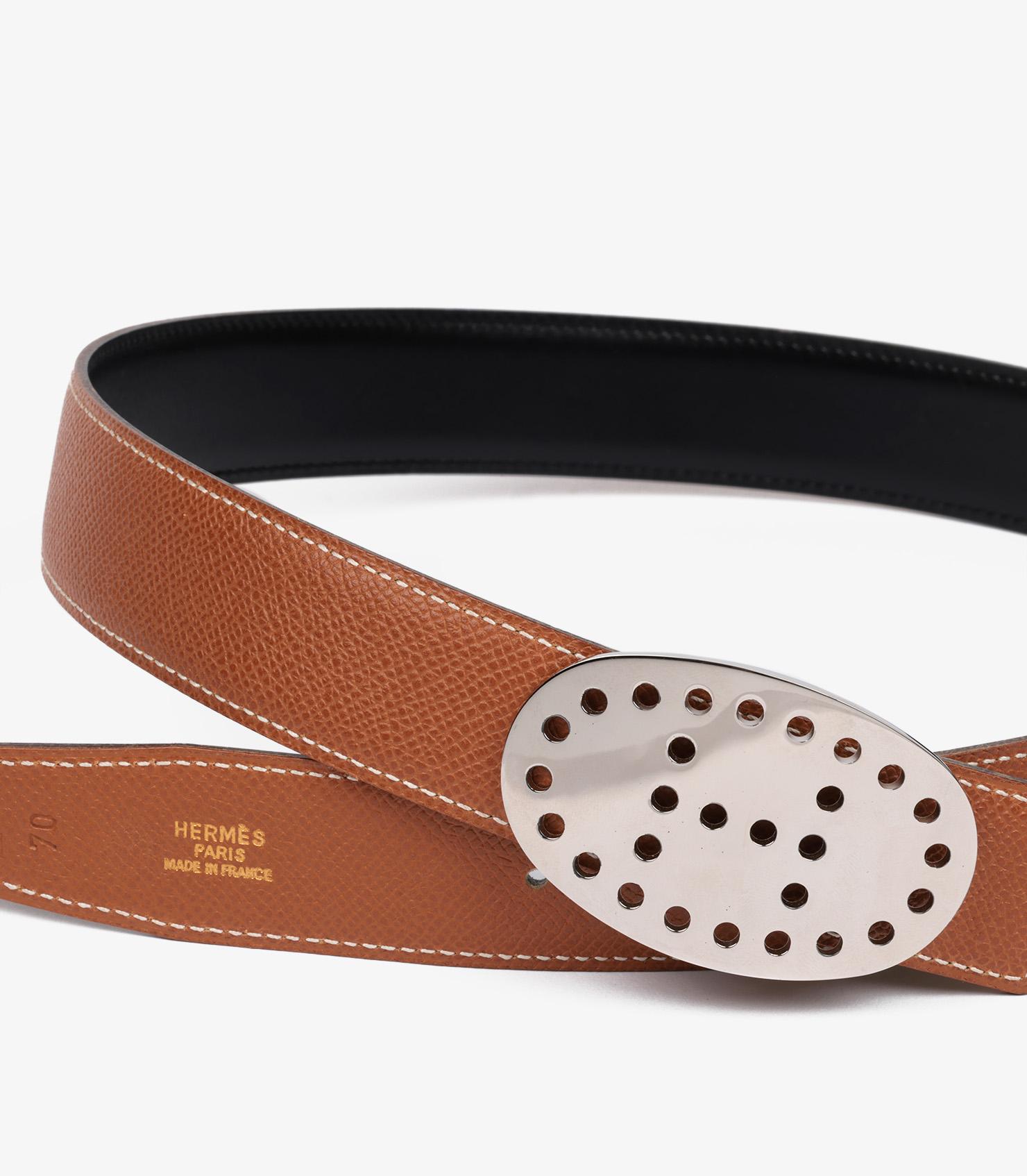 Hermès Gold Epsom Leather & Black Box Calf Leather Vintage 32mm Mirage Belt - 70 In Excellent Condition For Sale In Bishop's Stortford, Hertfordshire