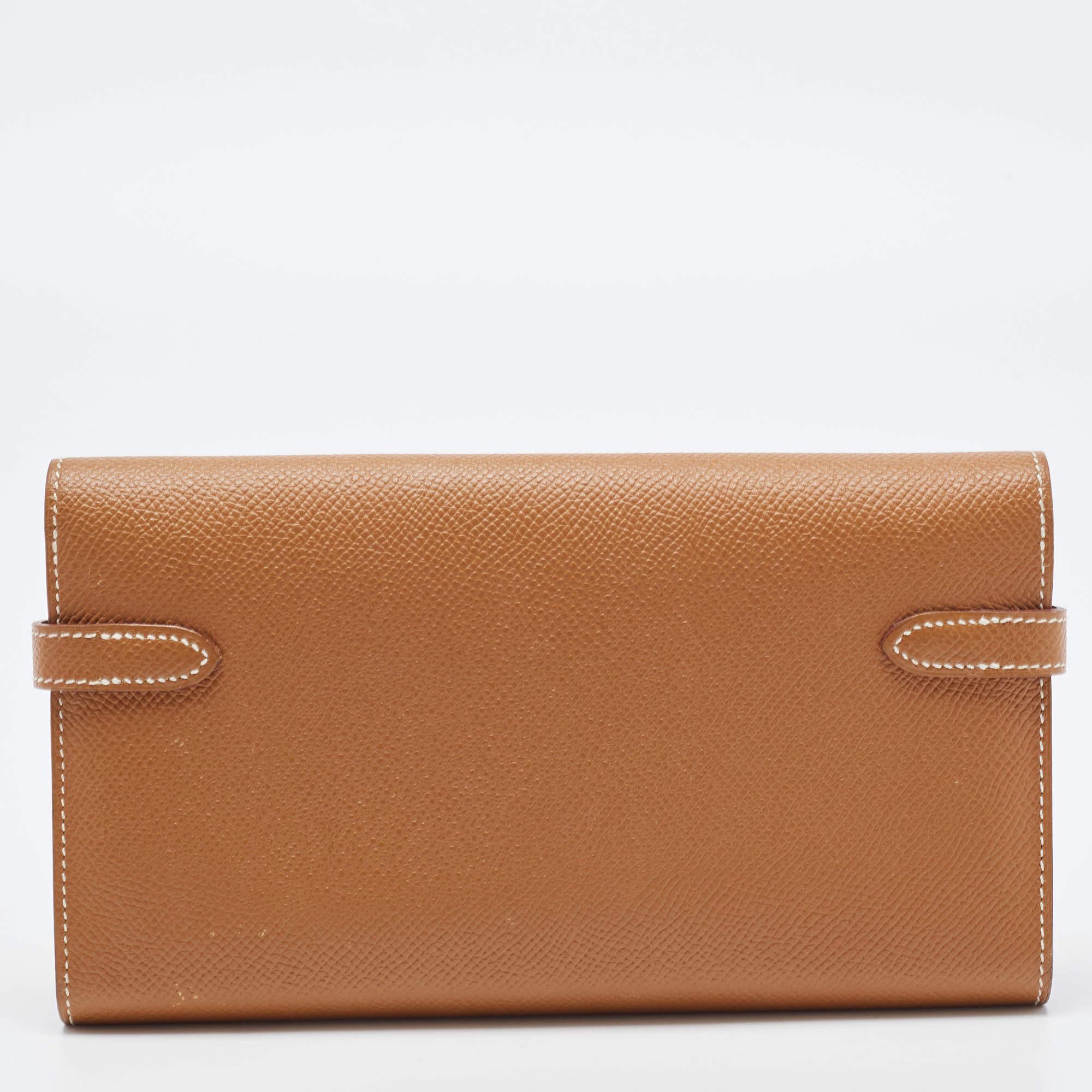 Hermes Gold Epsom Leather Kelly Classic Wallet 7