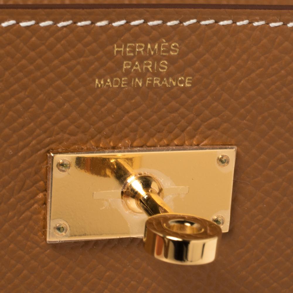 Brown Hermes Gold Epsom Leather Kelly Classique To Go Wallet