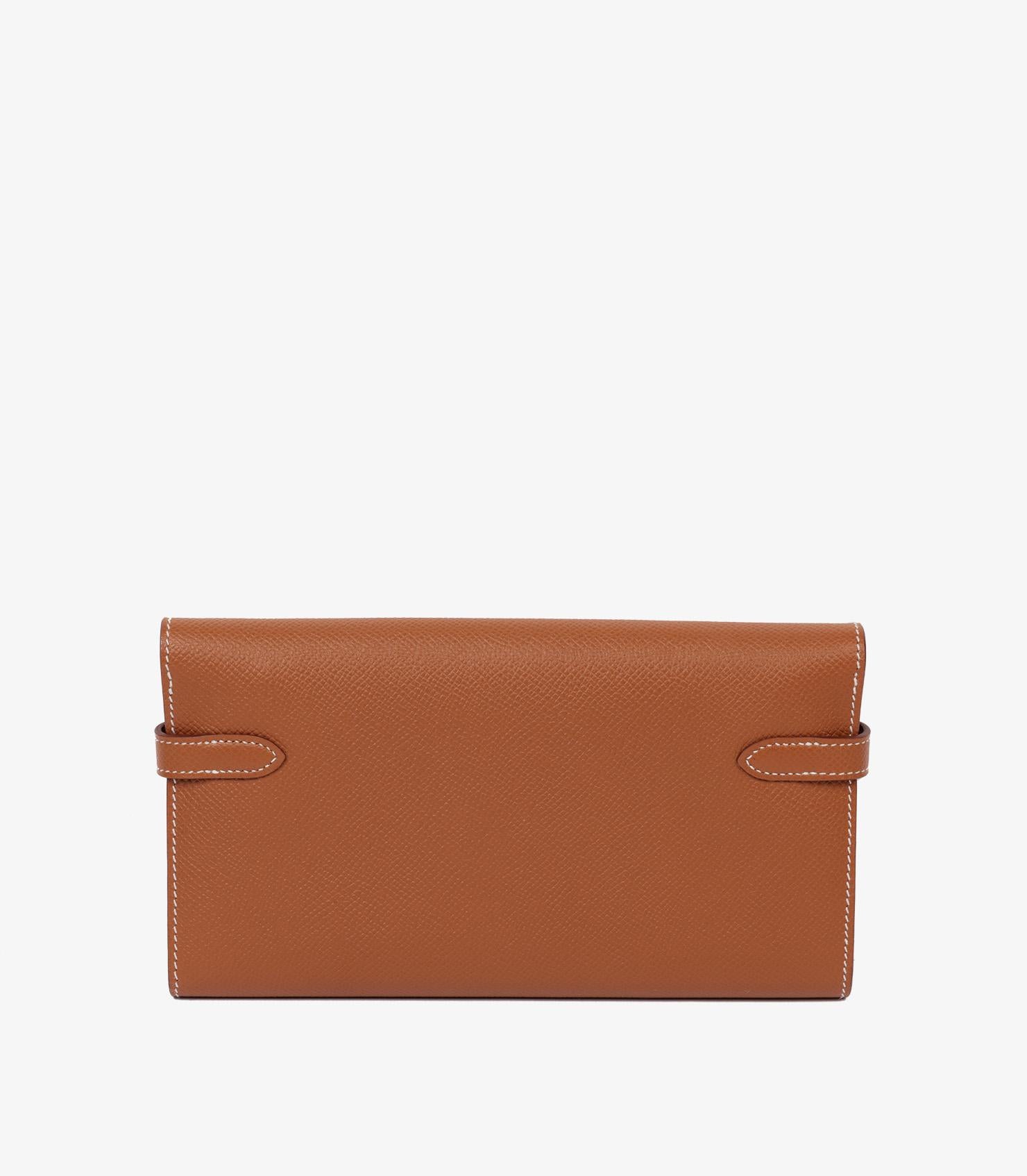Brown Hermès Gold Epsom Leather Kelly Long Wallet