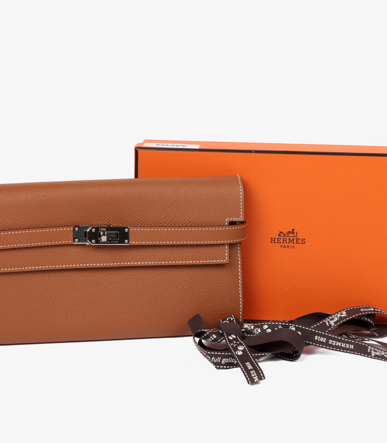 Women's or Men's Hermès Gold Epsom Leather Kelly Long Wallet