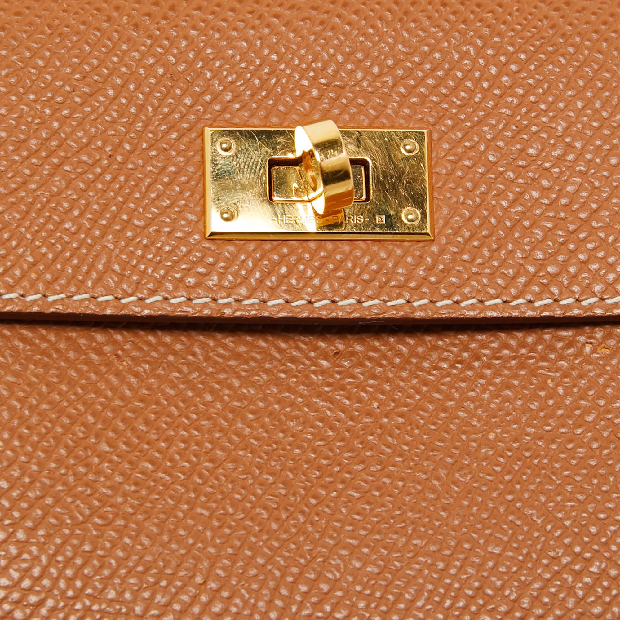 Brown Hermes Gold Epsom Leather Kelly Pocket Compact Wallet