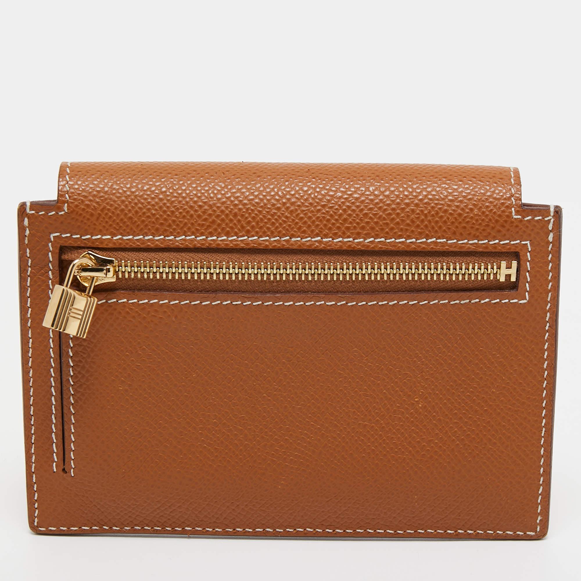 Hermes Gold Epsom Leather Kelly Pocket Compact Wallet 1