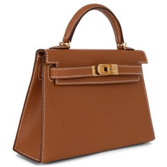 HERMES Gold Epsom leather MINI KELLY 20 SELLIER Bag Ghw