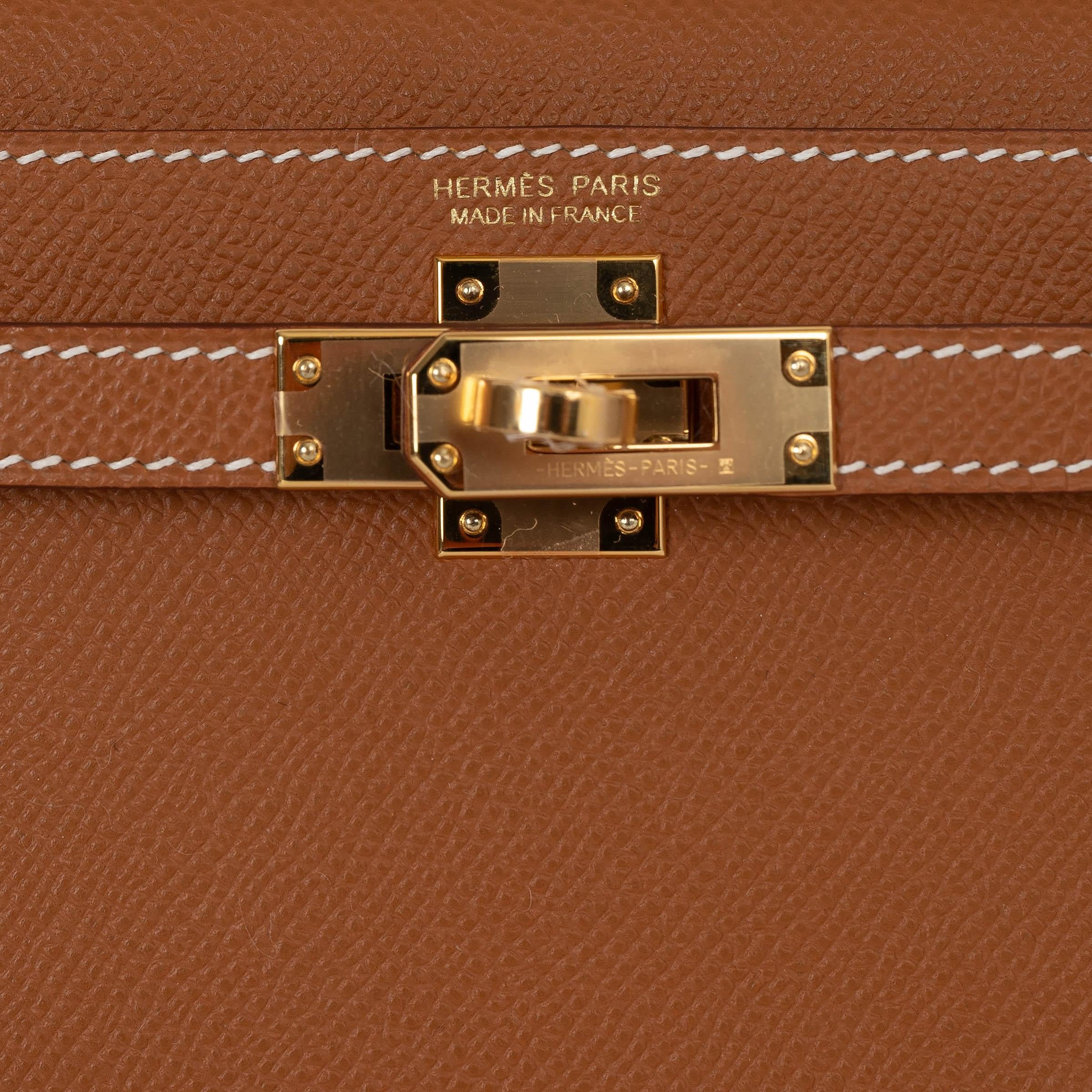 Women's HERMES Gold Epsom leather MINI KELLY 20 SELLIER Bag Ghw For Sale