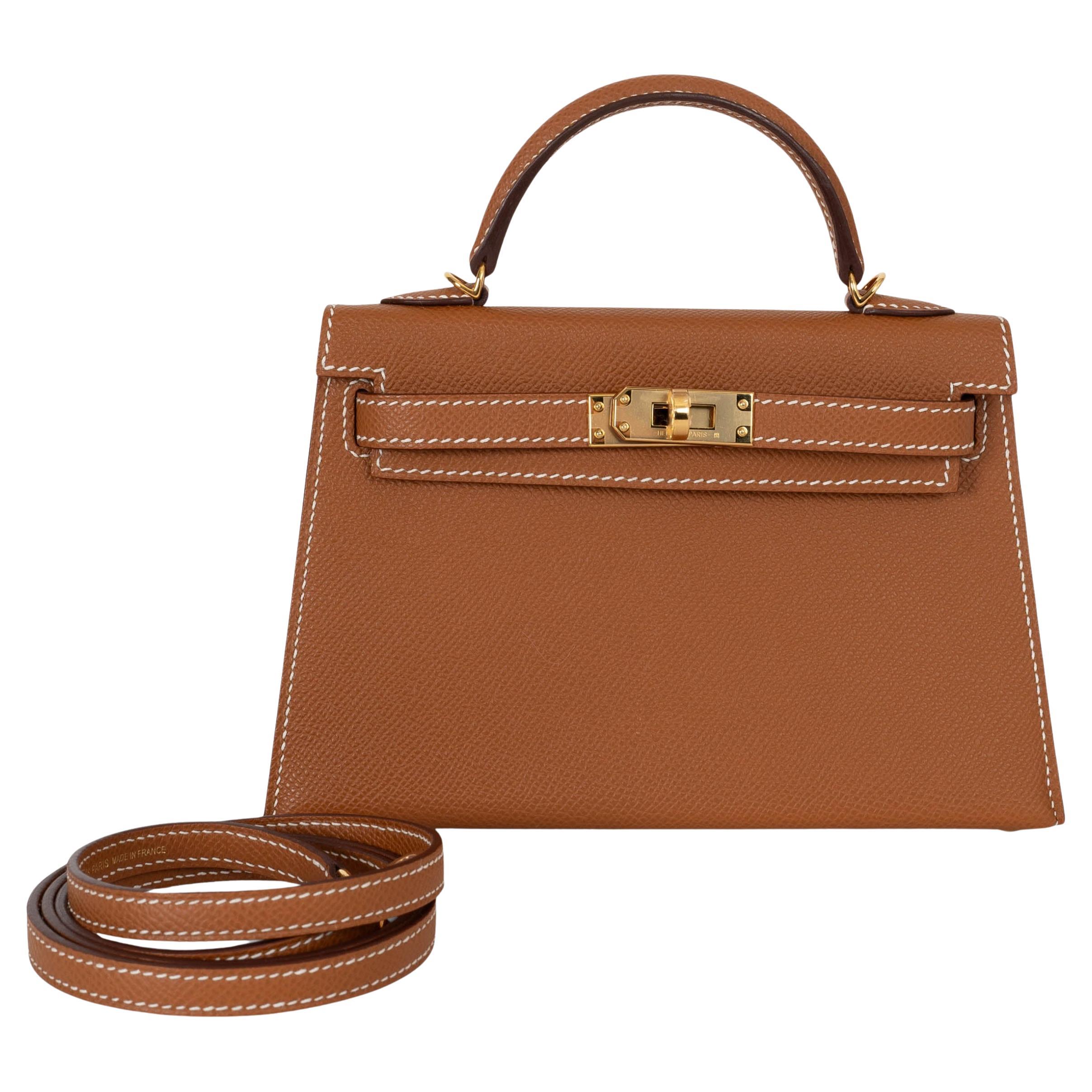 HERMES Gold Epsom leather MINI KELLY 20 SELLIER Bag Ghw