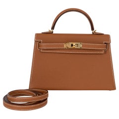 HERMES Gold Epsom leather MINI KELLY 20 SELLIER Bag Ghw