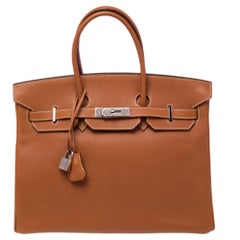 Hermes Gold Epsom Leather Palladium Plated Birkin 35 Bag