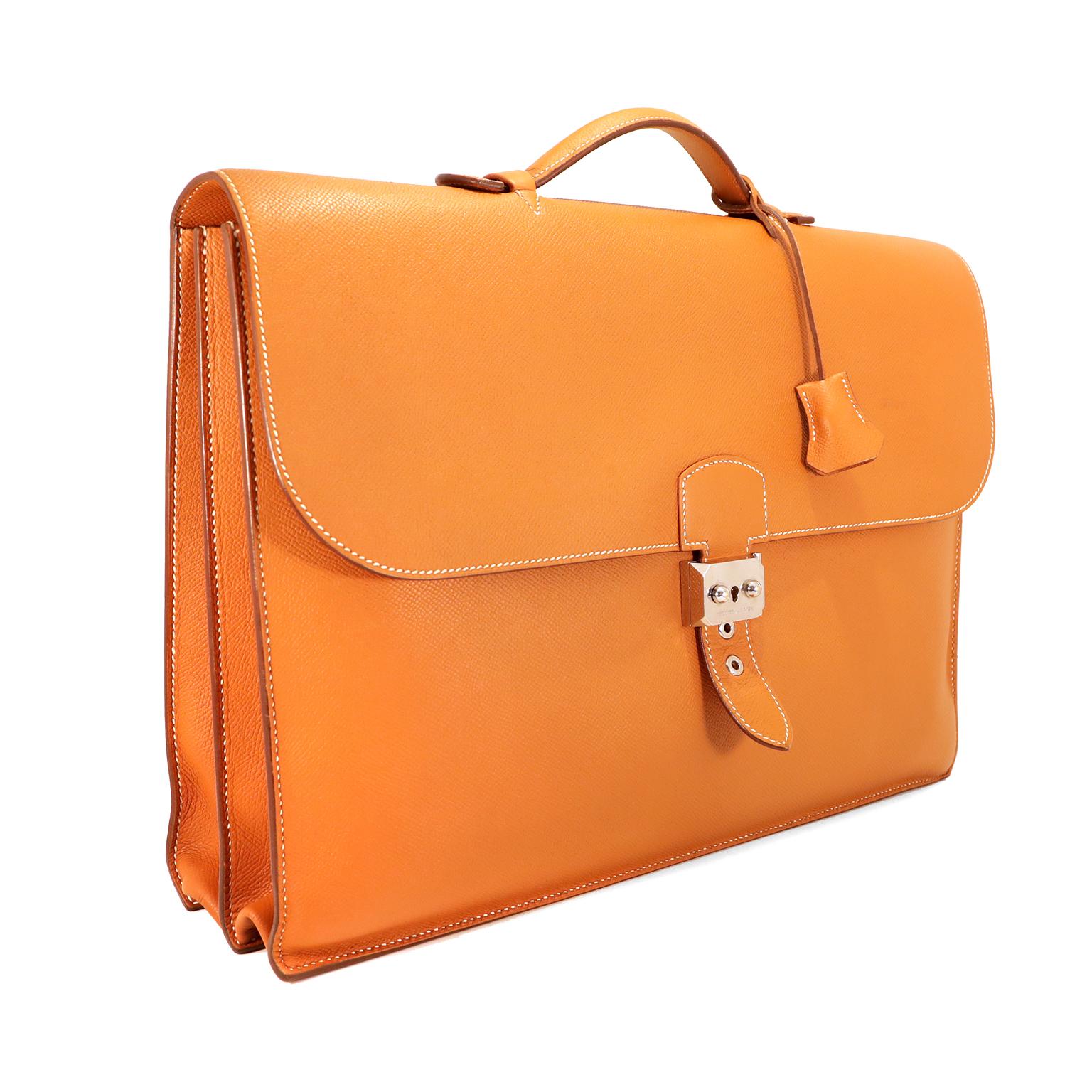  Hermès Gold Epsom Leather Sac a Depeches Briefcase  In Excellent Condition In Palm Beach, FL