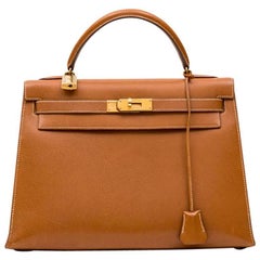 Vintage Hermes Gold Epsom Leather Sellier Kelly 32 Bag