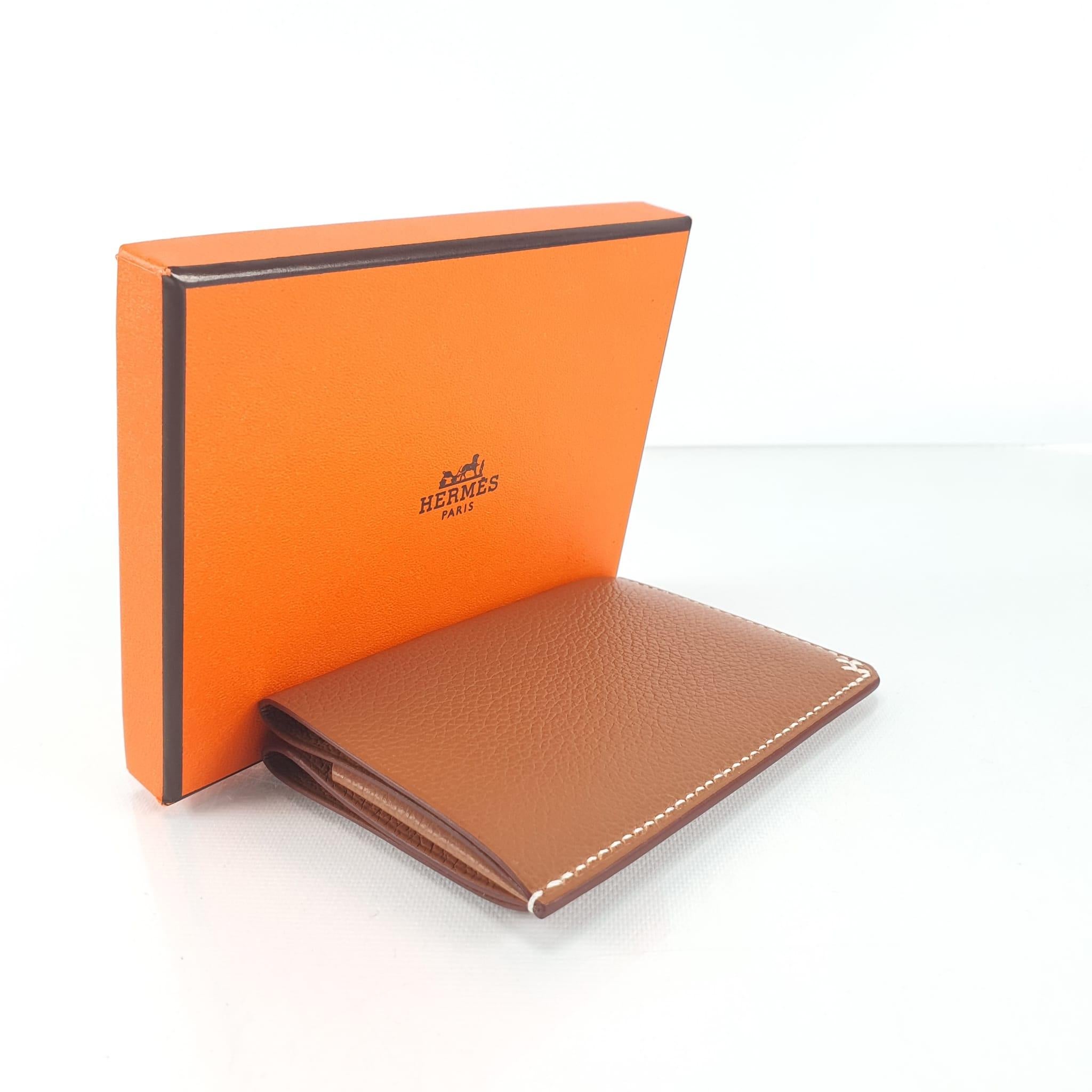 Women's or Men's Hermès gold Evercolor calfskin H Sellier card holder gold For Sale