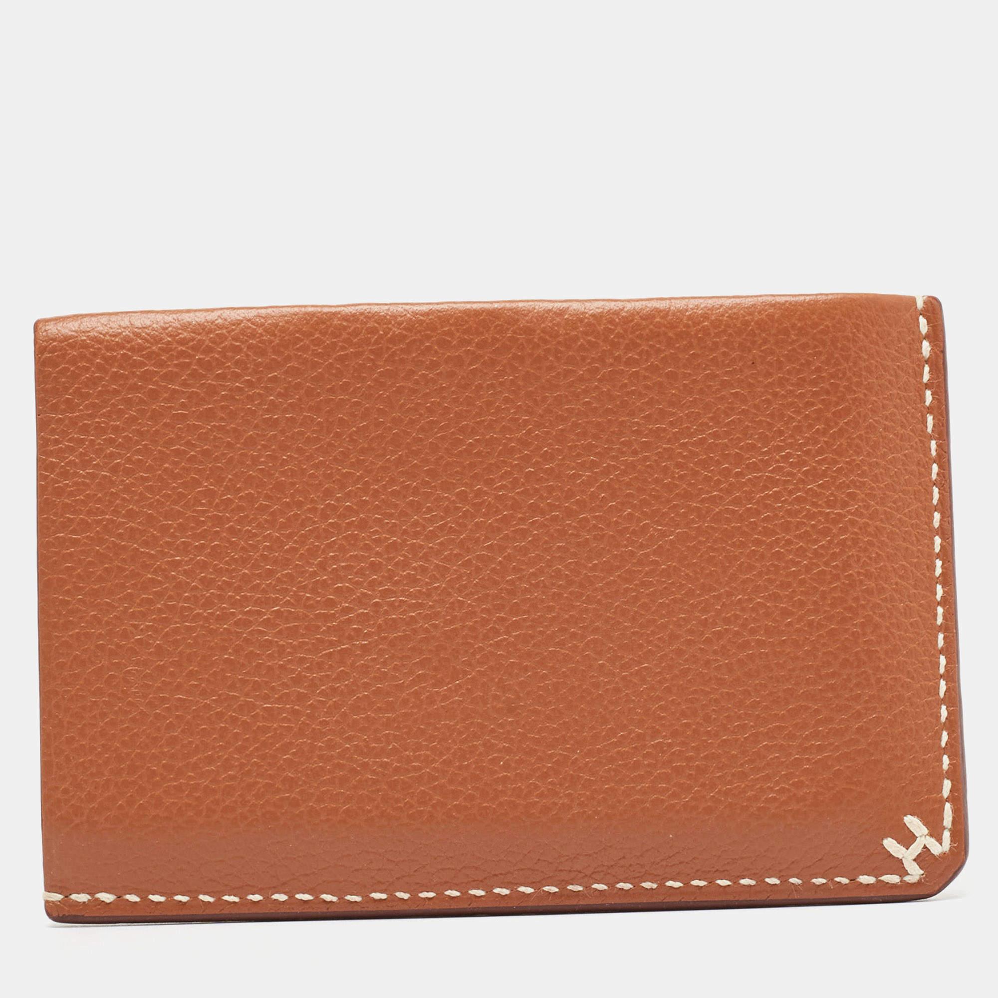 Brown Hermes Gold Evercolor Leather H Sellier Card Holder