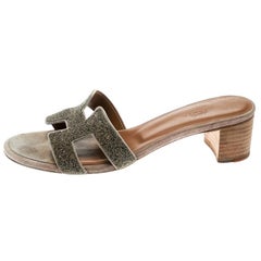 Hermes Gold Glitter Leather Oasis Slide Sandals Size 37