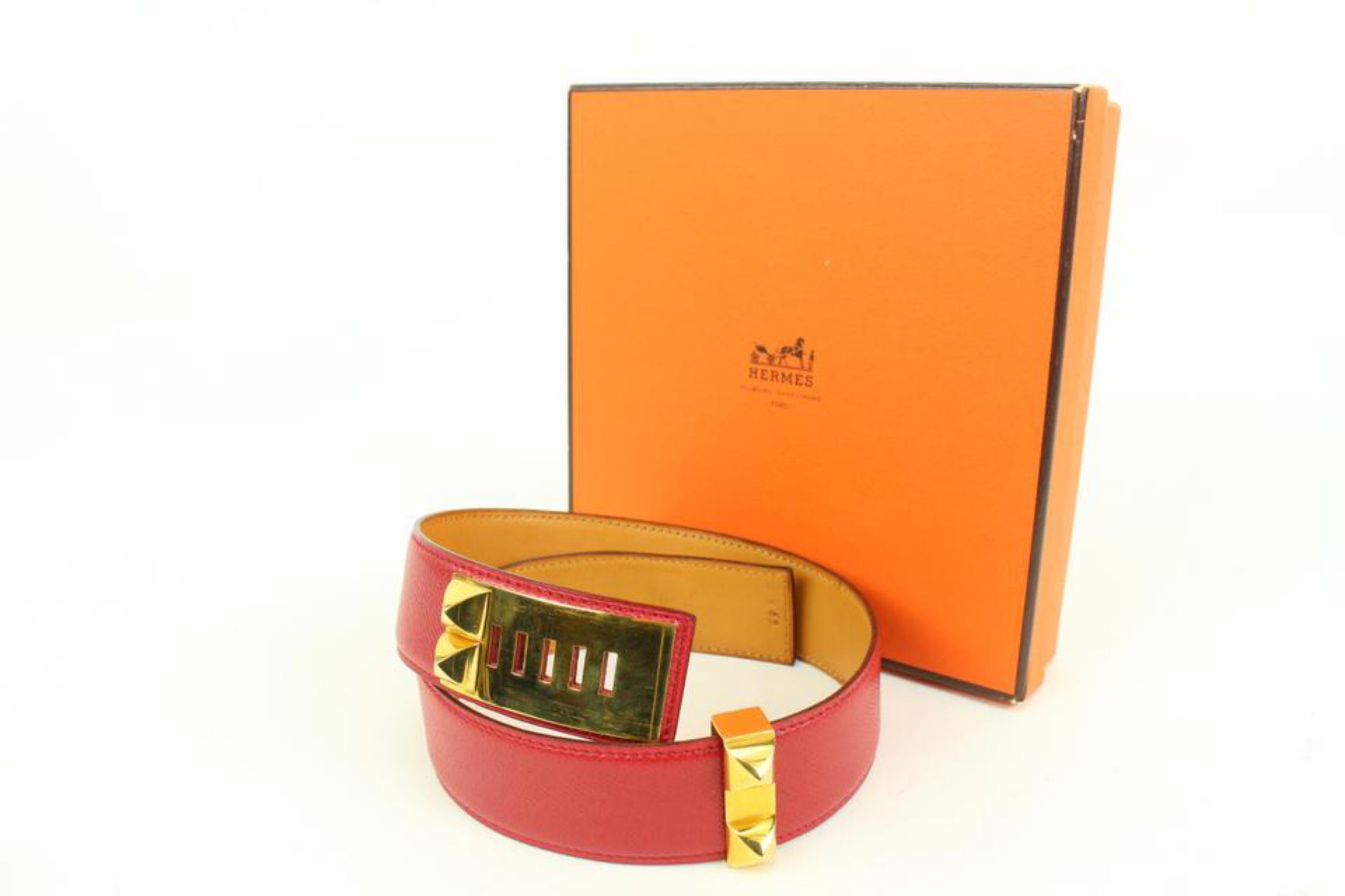 Hermès Gold Hardware Red Leather Medor CDC Belt 41h57
Date Code/Serial Number: R in a Circle
Made In: France
Measurements: Length:  28.5