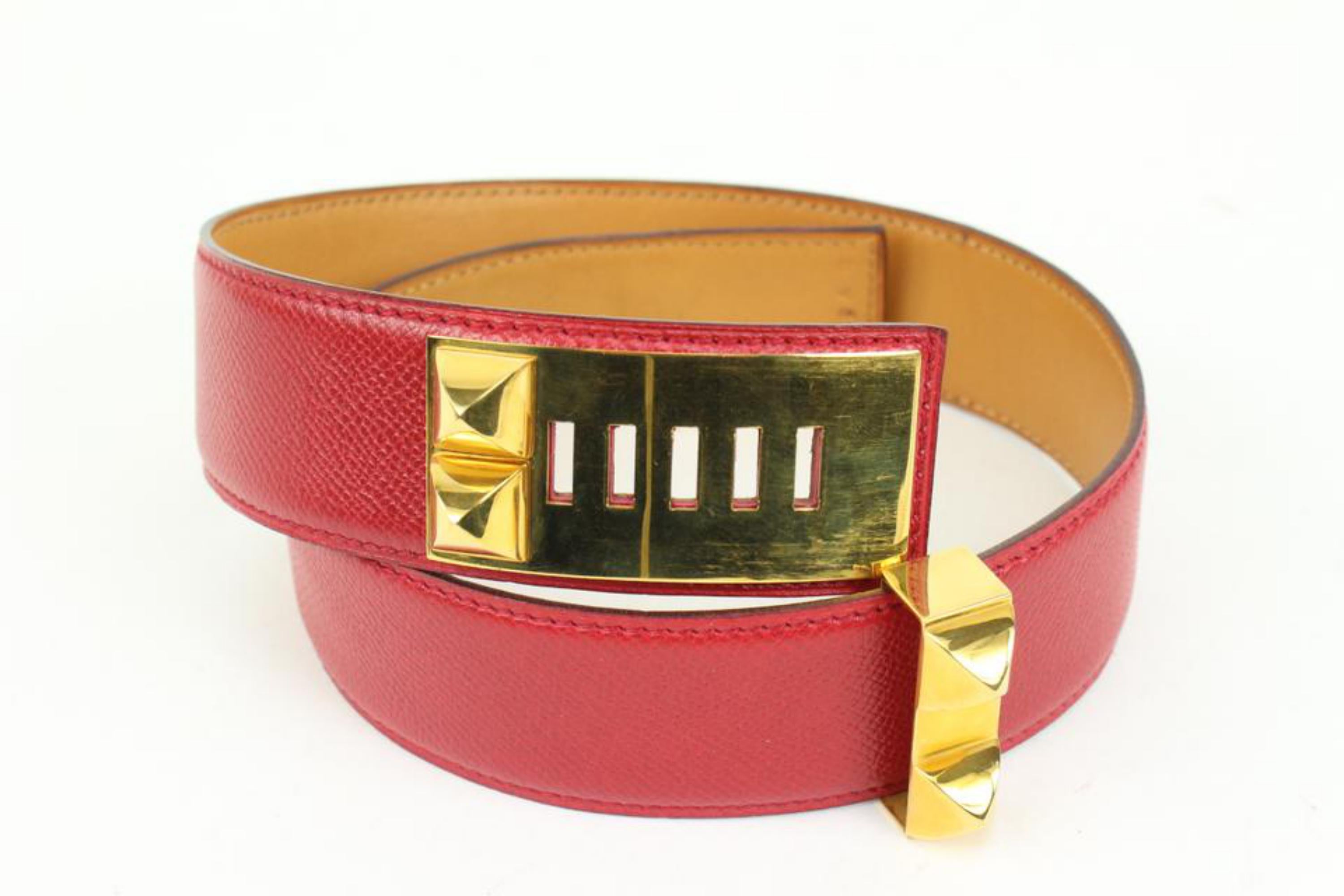 Brown Hermès Gold Hardware Red Leather Medor CDC Belt 41h57