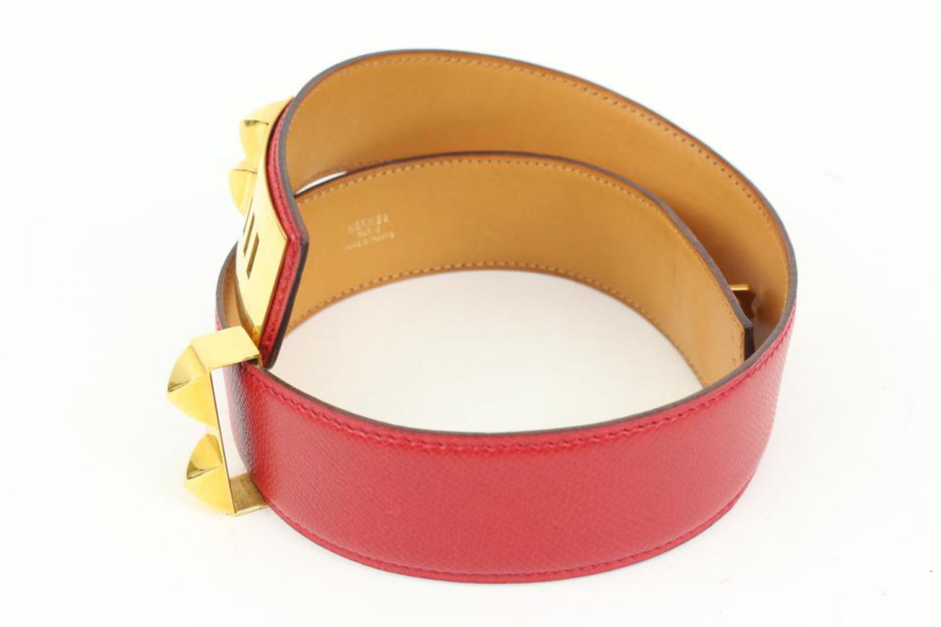 Hermès Gold Hardware Red Leather Medor CDC Belt 41h57 In Good Condition In Dix hills, NY