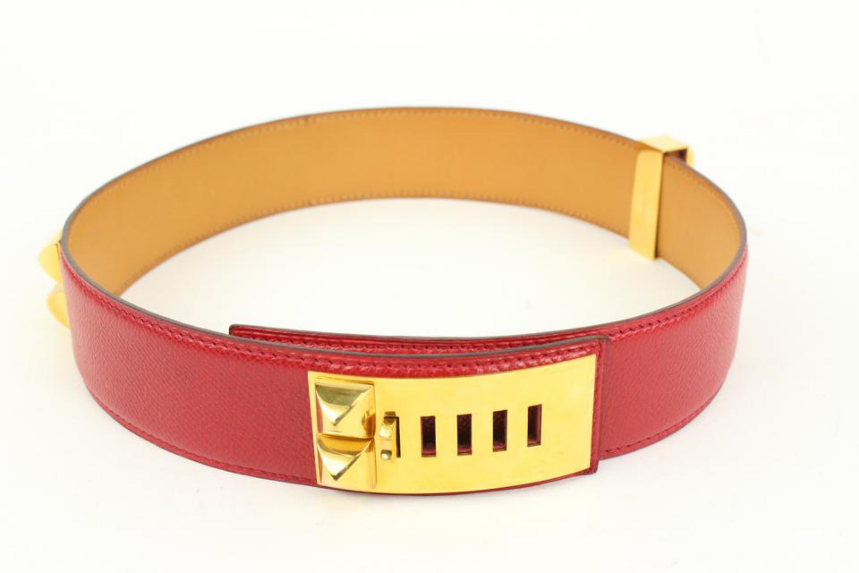 Women's Hermès Gold Hardware Red Leather Medor CDC Belt 41h57