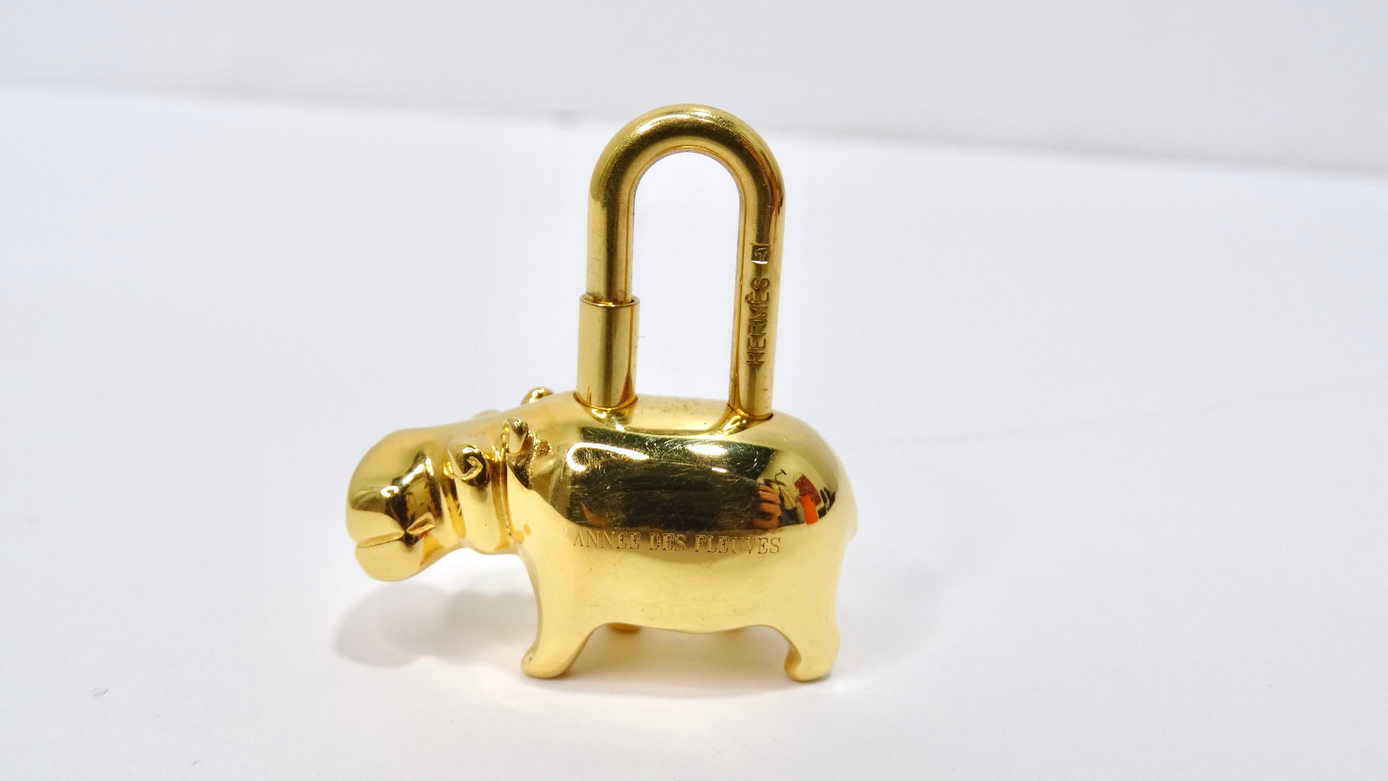 Hermes Gold Hippo Cadena Bag Charm/ Keychain In Excellent Condition In Scottsdale, AZ