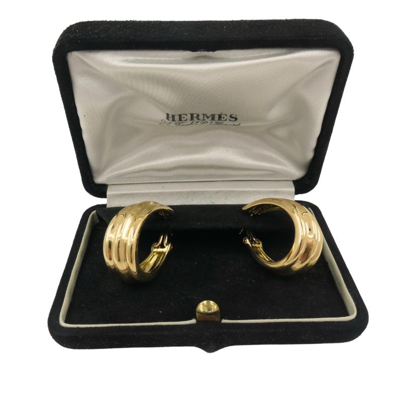 Hermes Gold Hoop Earrings 18k Gold Original Box For Sale 6