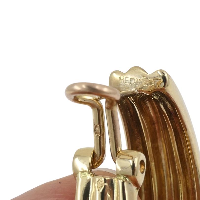 Hermes Gold Hoop Earrings 18k Gold Original Box For Sale 5