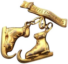 Hermès Gold Ice Skate Brooch Pin 233091