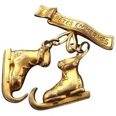 Hermès Gold Ice Skate Brooch Pin 233091