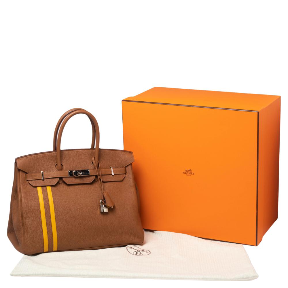 Hermès Gold/Juane Togo and Swift Palladium Finish Officier Birkin 35 Bag 9