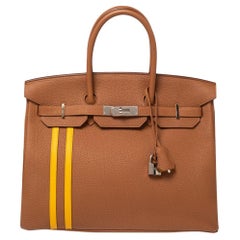 Hermès Gold/Juane Togo and Swift Palladium Finish Officier Birkin 35 Bag