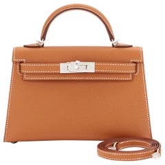 Hermes Gold Kelly 20 Mini Kelly 20cm Epsom Bag New in Box