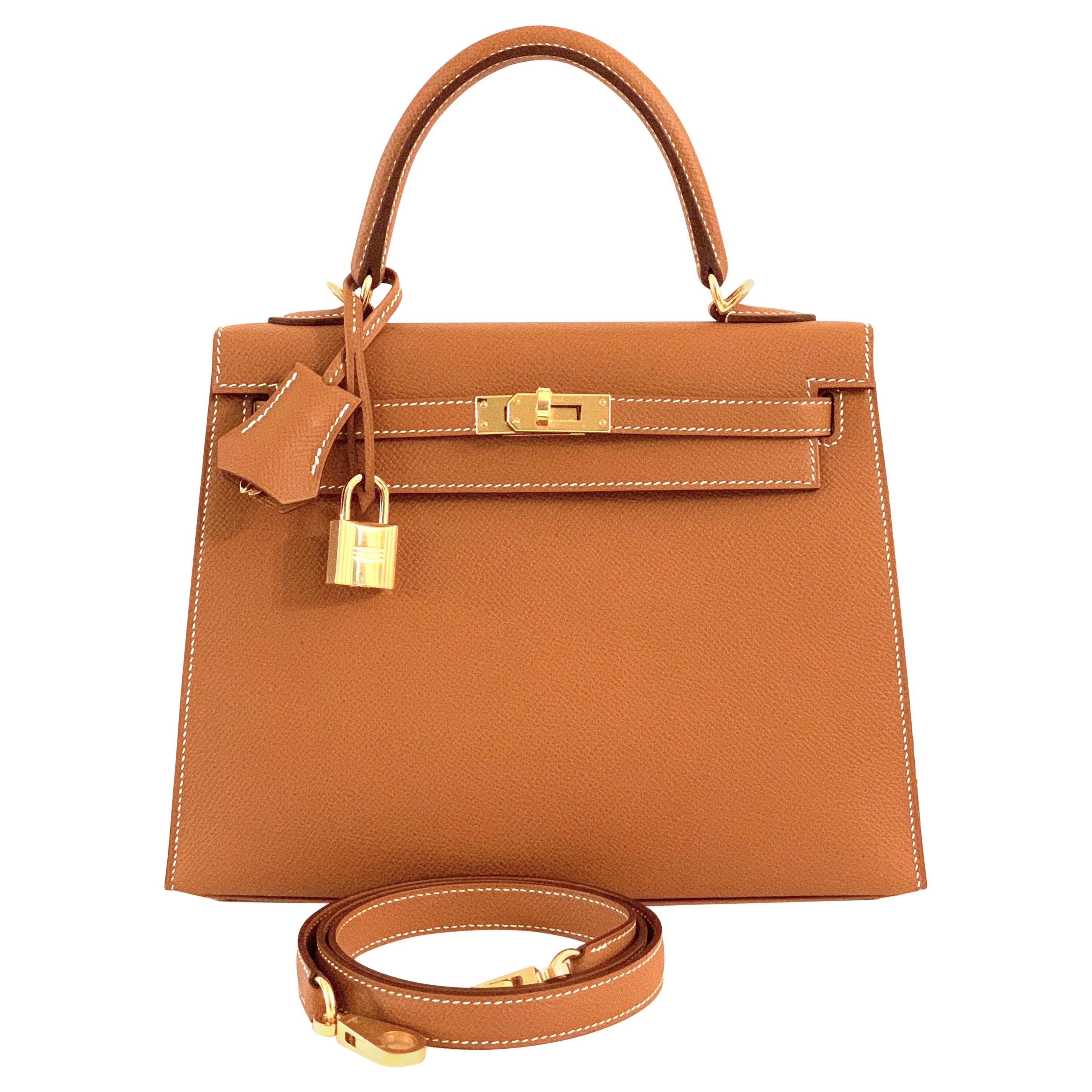 Hermes Kelly Sellier 25 Bag Nata / Chai / Gris Meyer Palladium Hardware  Epsom