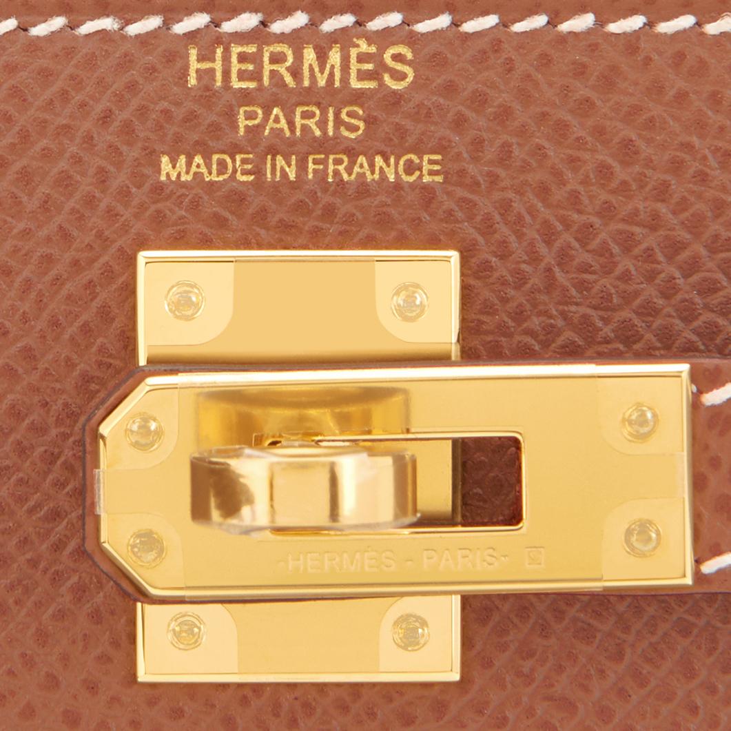 Hermes Gold Kelly 25cm Tan Sellier Bolso de hombro NUEVO EN CAJA en venta 5