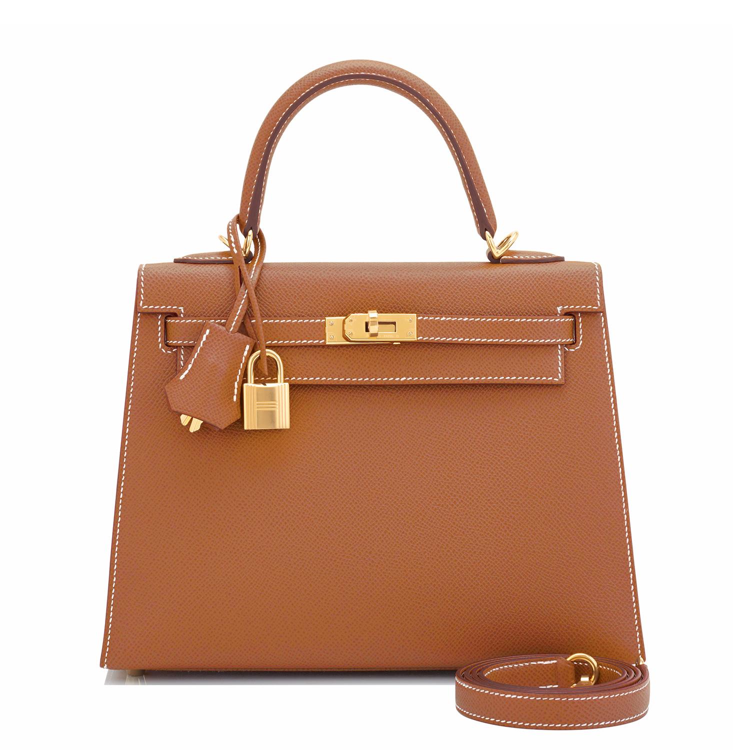 Hermes Gold Kelly 25cm Tan Sellier Bolso de hombro NUEVO EN CAJA Marrón en venta