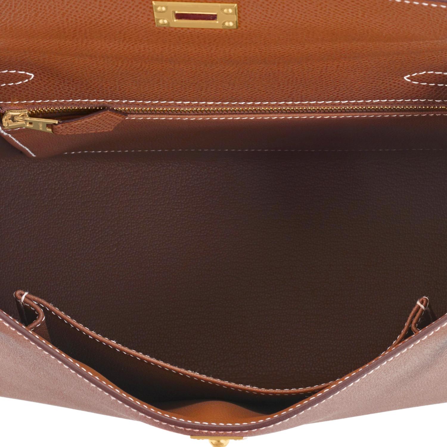 Hermes Gold Kelly 25cm Tan Sellier Bolso de hombro NUEVO EN CAJA en venta 3