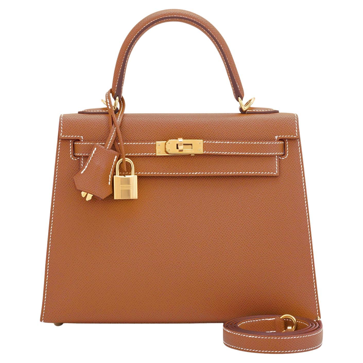 Hermes Gold Kelly 25cm Tan Sellier Umhängetasche NEW IN BOX