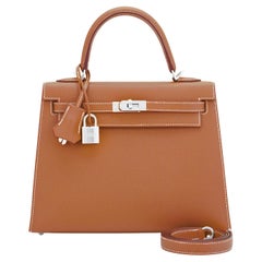 Hermes Kelly oro 25cm Tan Sellier Borsa a tracolla Z Stamp, 2021 RARO