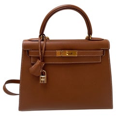 Hermès 1997 Gold Kelly 28 Bag Epsom Leather Unisex Vintage Handbag
