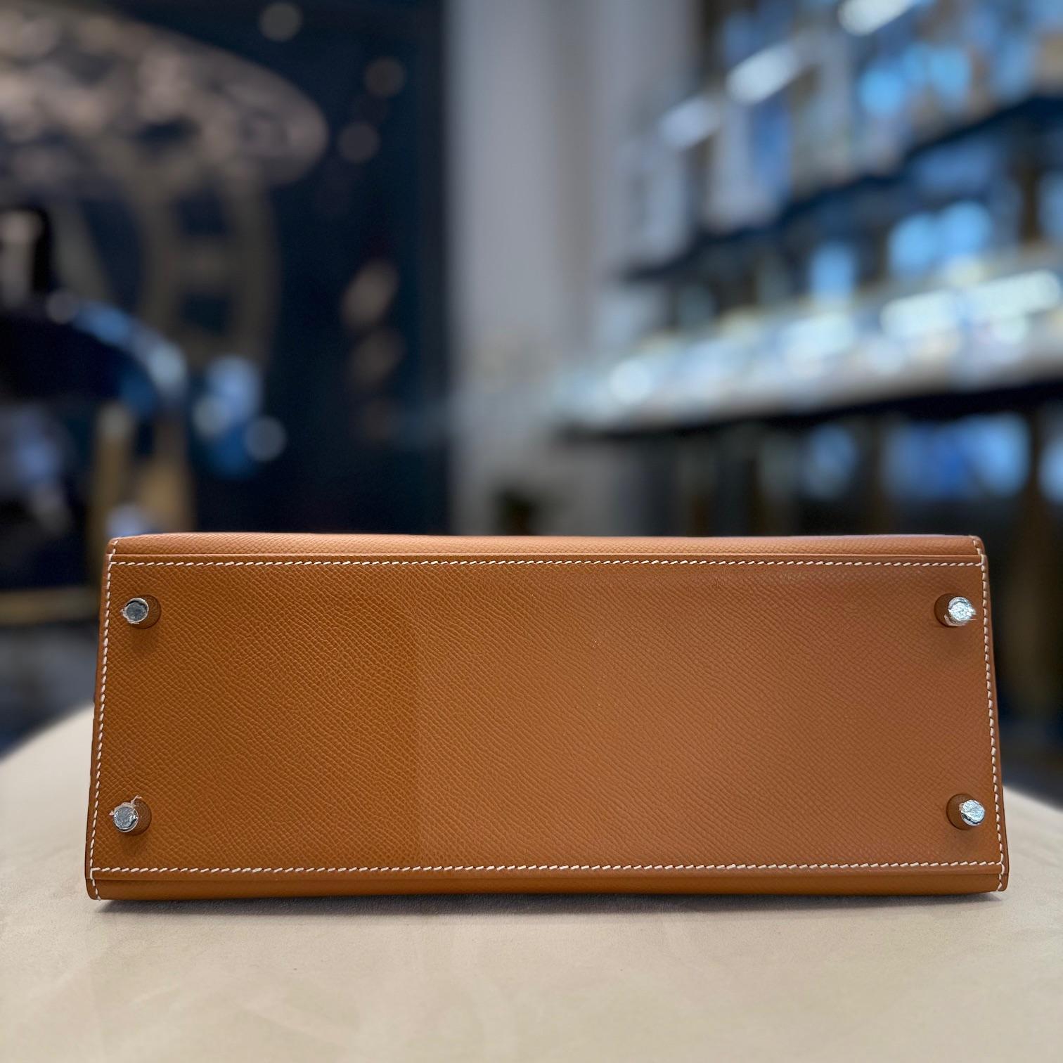 Hermès Gold Kelly 28 Sellier Epsom Palladium Hardware For Sale 1