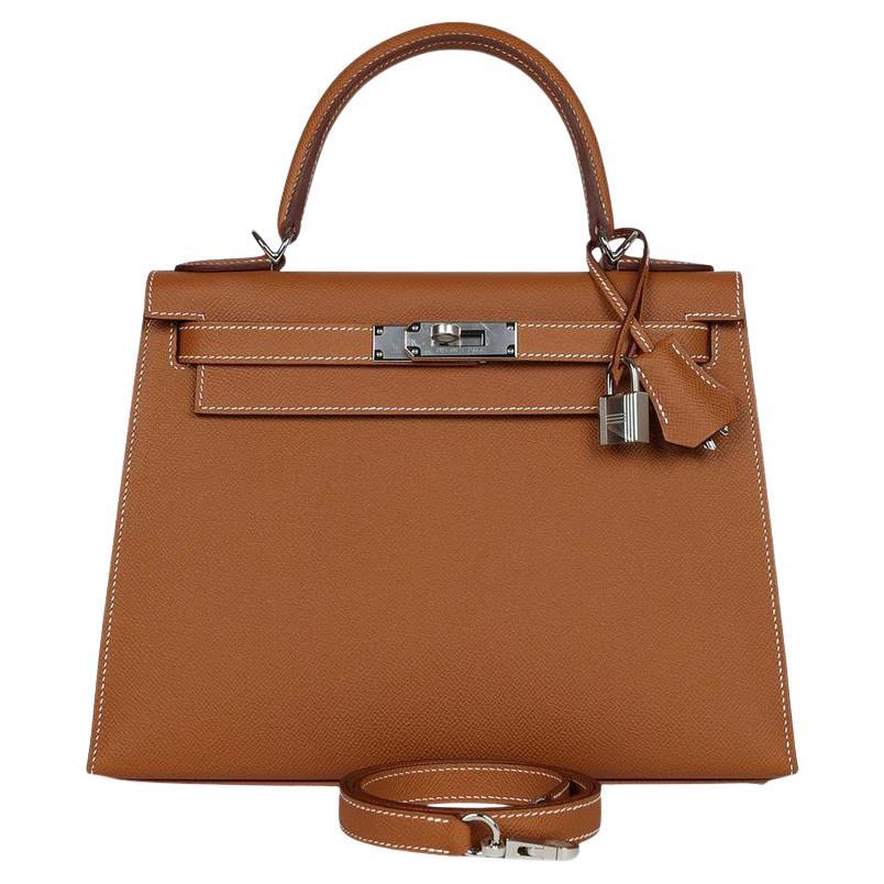 Hermès Gold Kelly 28 Sellier Epsom Palladium Hardware For Sale