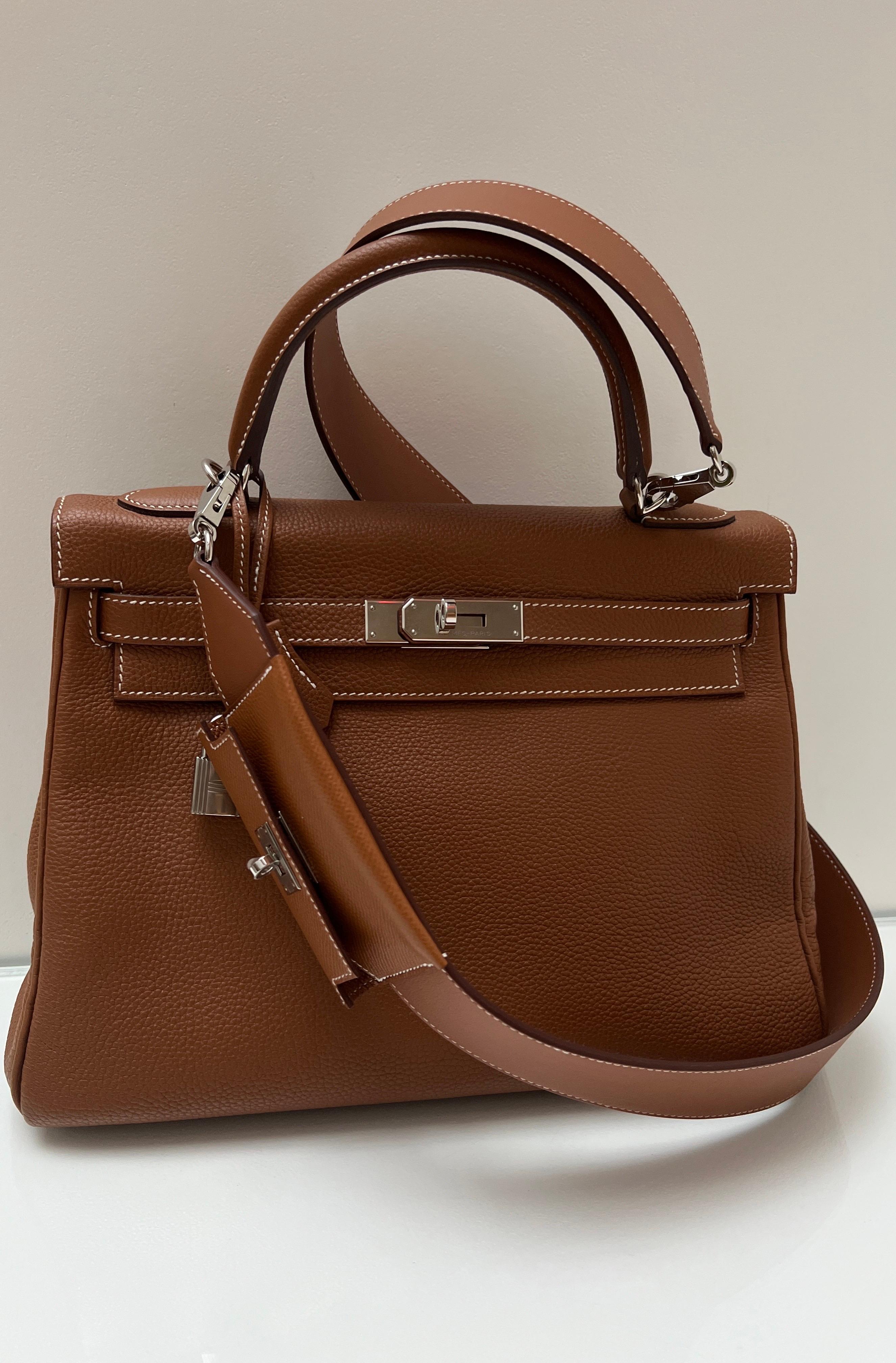 Brown Hermes Gold Kelly 28 Togo with Rare Strap