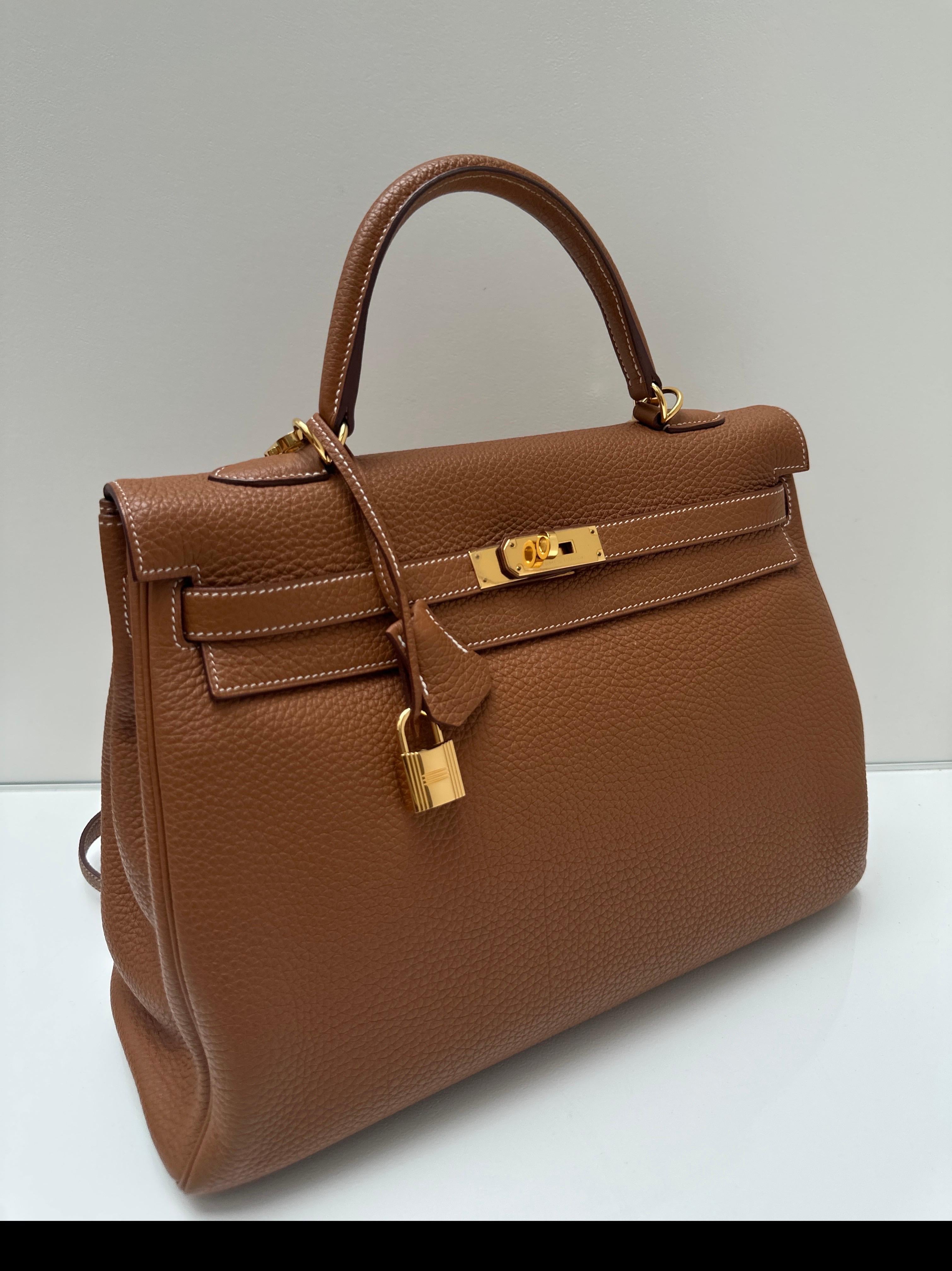 Brown Hermes Gold Kelly 35 Bag For Sale