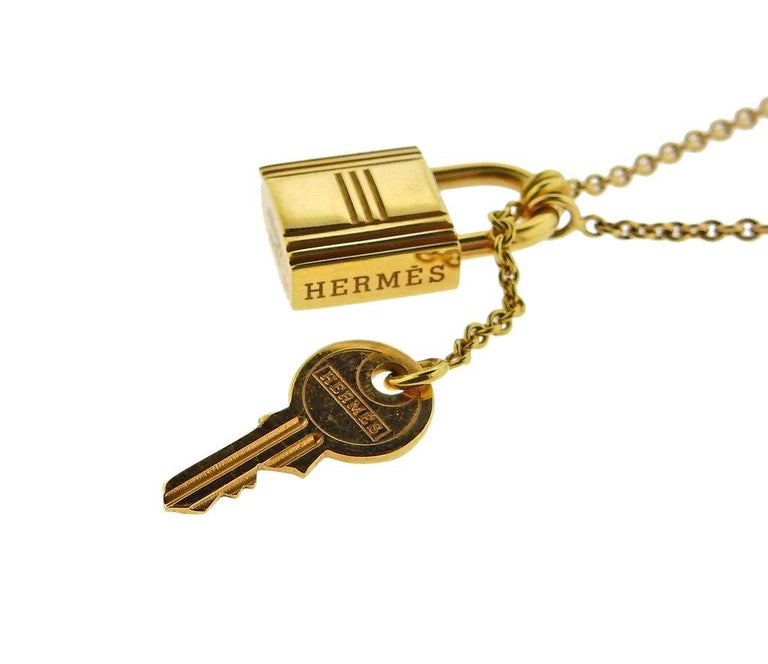 Hermès Gold Key and Lock Pendant Necklace at 1stDibs