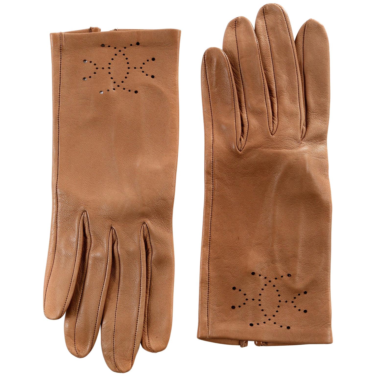 Hermès Gold Leather Eclipse Gloves size 6.5
