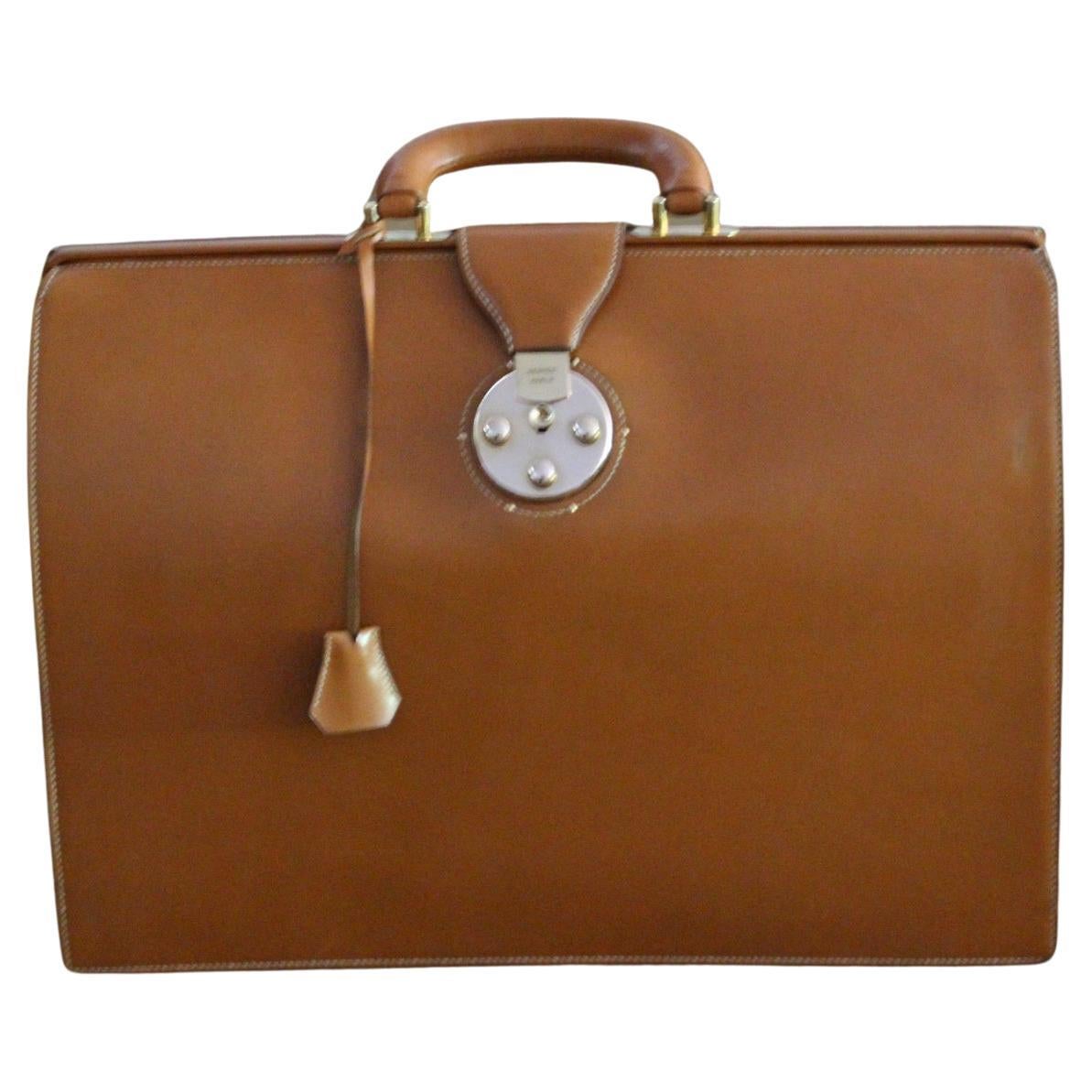 Hermès Gold Leather Pilot or Doctor's Briefcase , Hermes Attache