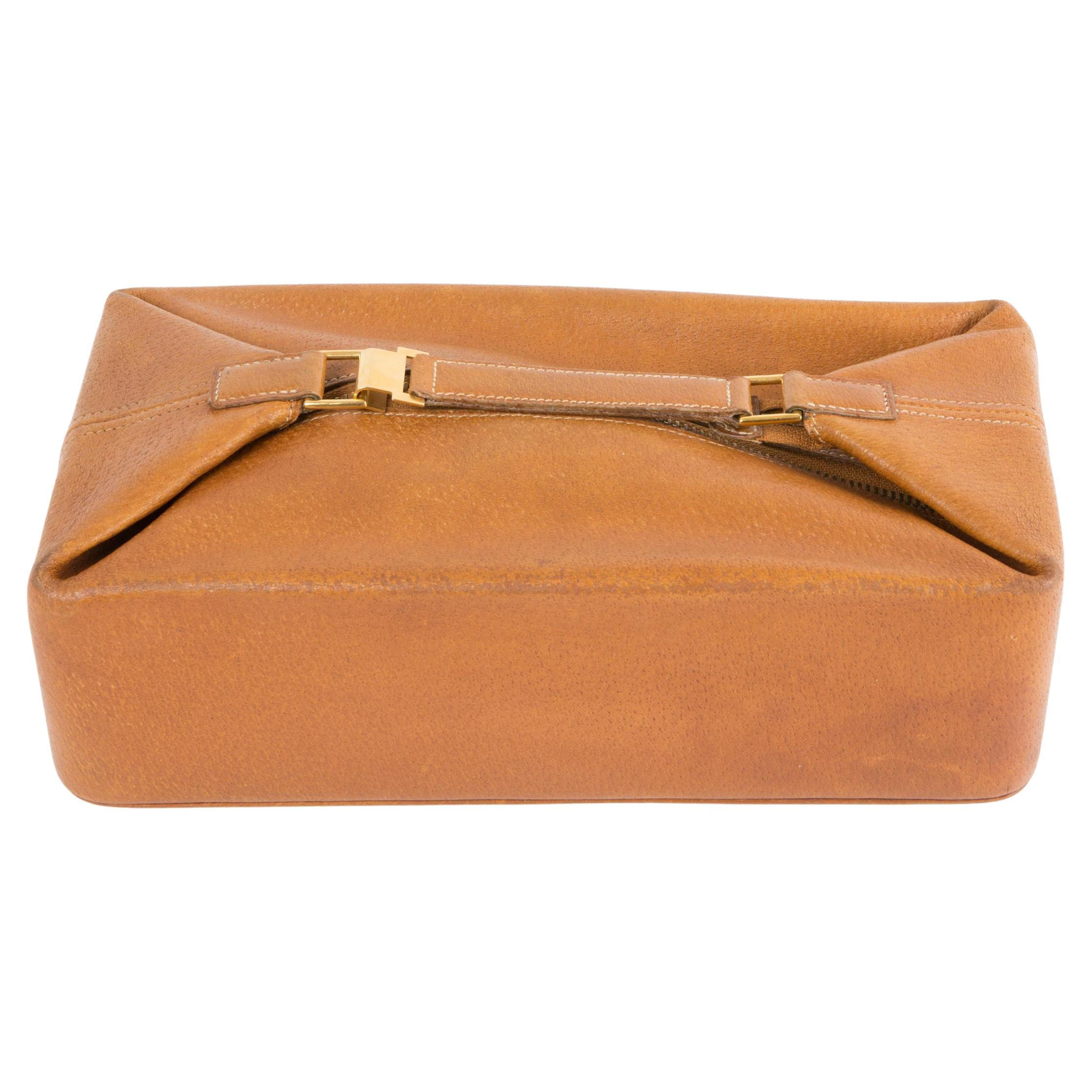 Hermes Gold Leather Poche Cloche Vanity Clutch