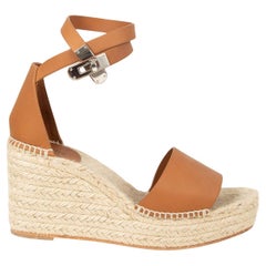 HERMES gold leather TIPOLI ANKLE STRAP WEDGE ESPADRILLE Sandals Shoes 40