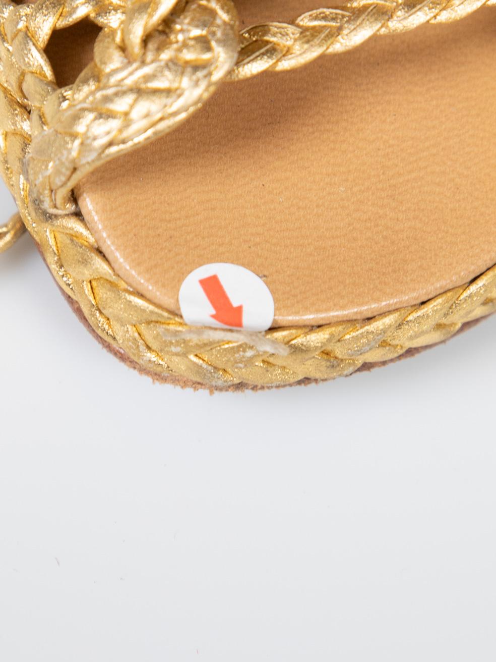 Hermès Gold Leder gewebt Ankle Wrap Sandalen Größe IT 39 im Angebot 4